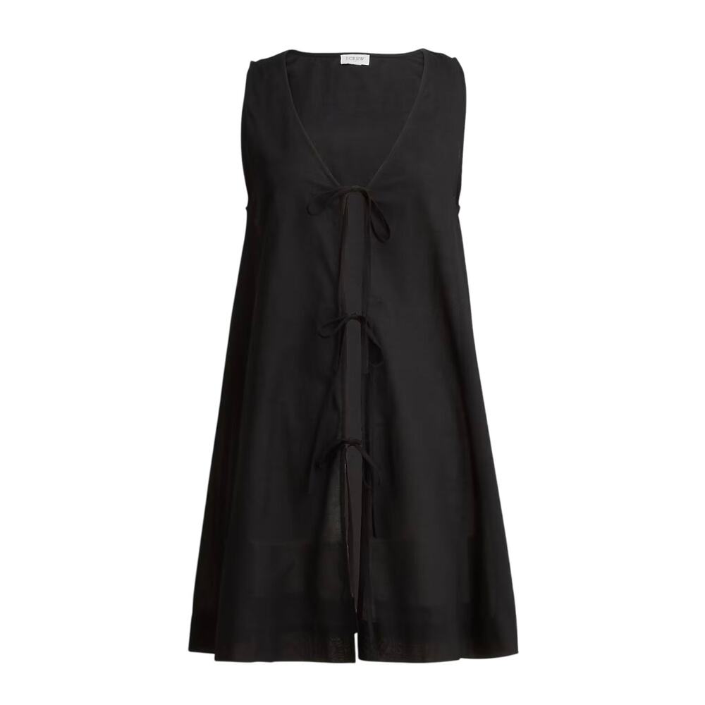 J.Crew Factory 100% Cotton Tie Front Beach Dress Black Size Large NWT